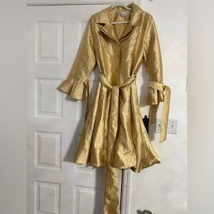 Chic Gold Long Sleeve Dress with Belt